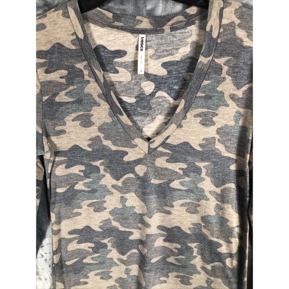 Tresics Top Camouflage Shirt Woman’s V-neck Long Sleeve Tee Shirt Adult Large - Picture 7 of 15